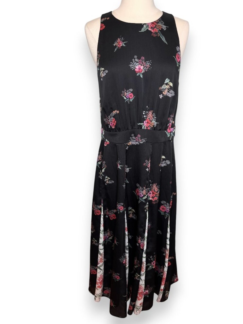 Ted Baker Liilo Floral Contrast Pleat Metropolis Midi Dress Black Size 3 UK Med